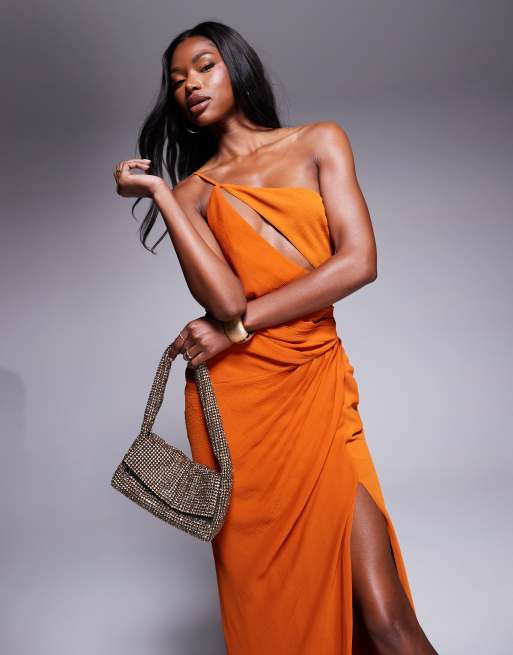 ASOS DESIGN draped cut out maxi dress in burnt orange