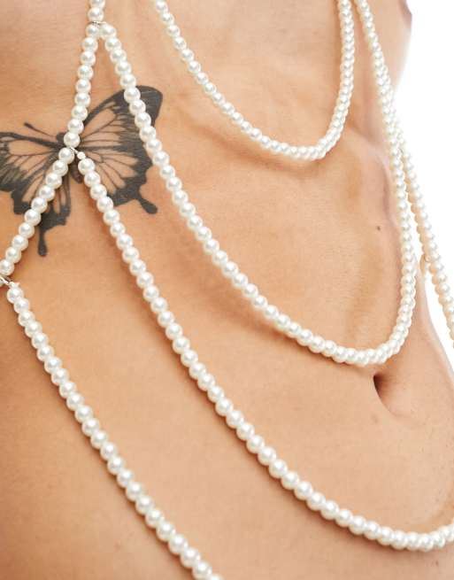 ASOS DESIGN draped faux pearl body harness | ASOS