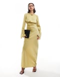 [ASOS DESIGN] ASOS DESIGN draped front tuck sleeve bias maxi dress in lime green 12 LIME GREEN