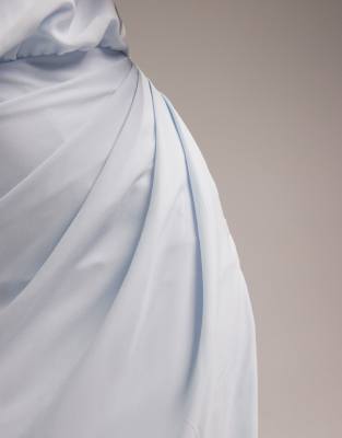 ASOS DESIGN draped halter column crepe maxi dress in light blue