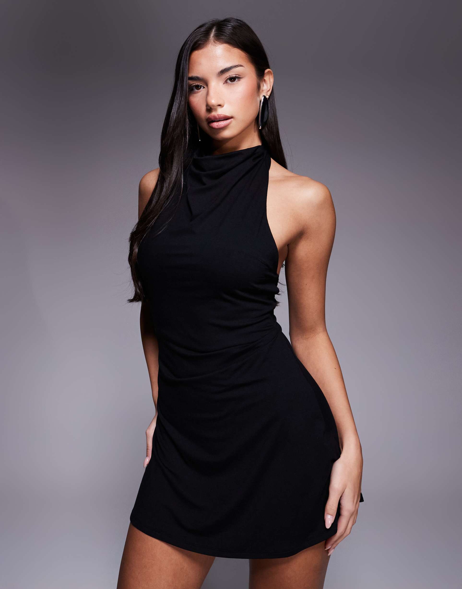 asos design draped halter mini dress with softline mini skirt in black