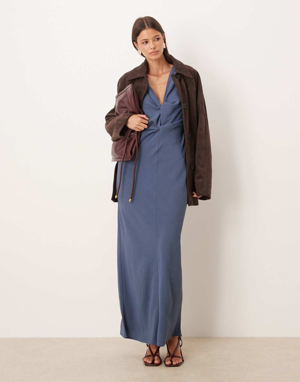 ASOS DESIGN draped knot front midi dress in denim blue