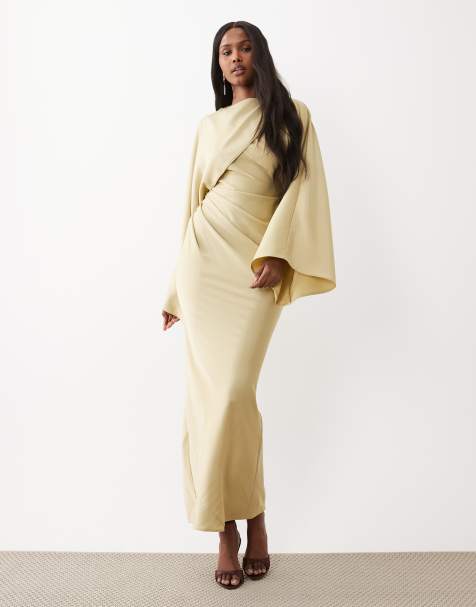 ASOS DESIGN draped long sleeve cross front high neck satin maxi dress - view 1