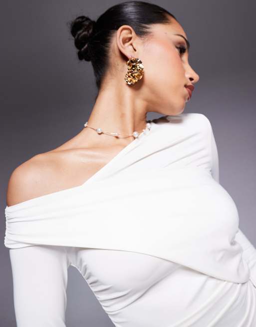 ASOS DESIGN draped long sleeve top in ecru, 2 of 4