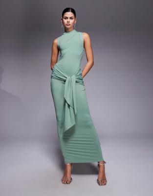 Asos Design Draped Maxi Dress In Green