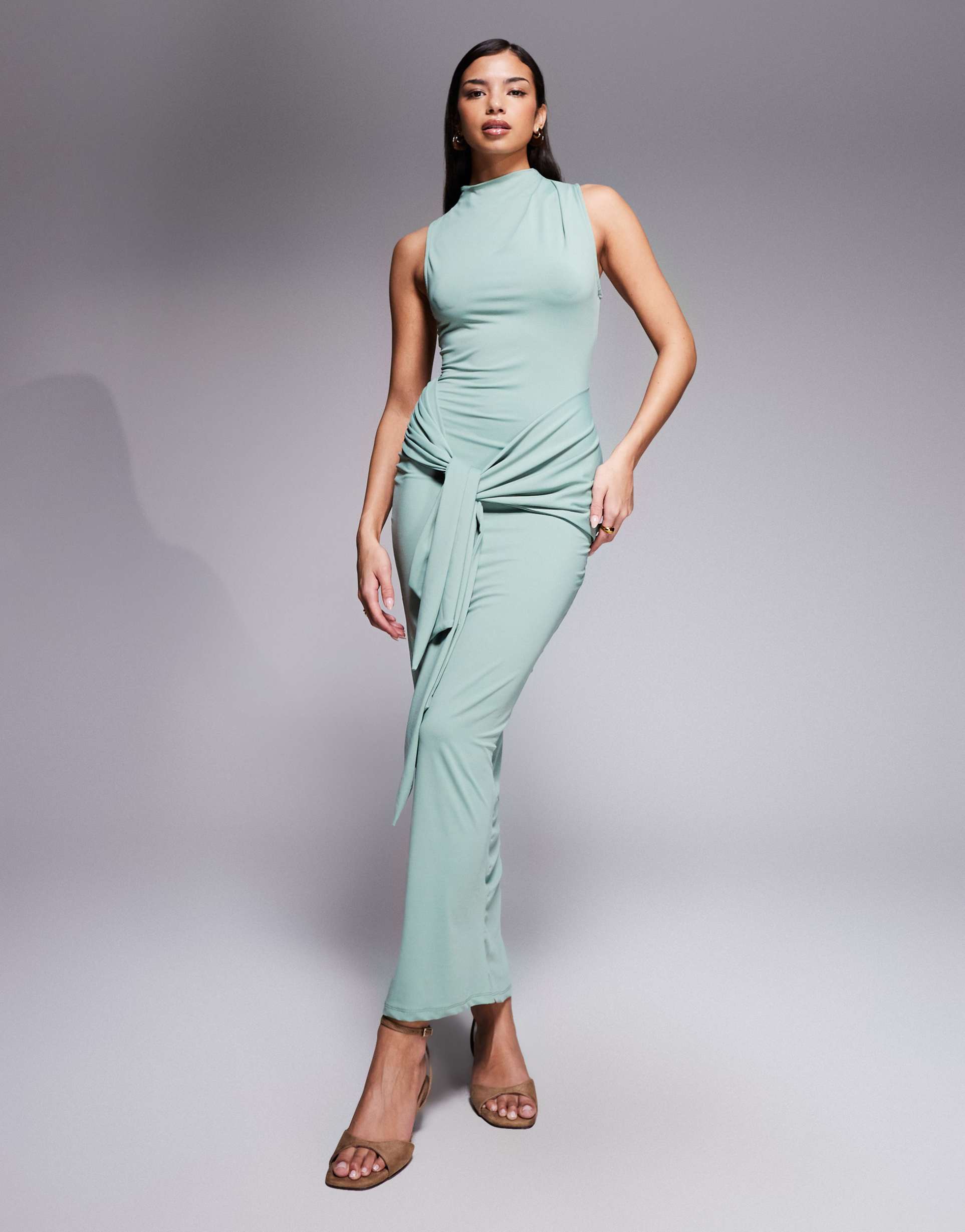 asos design draped maxi dress in sage