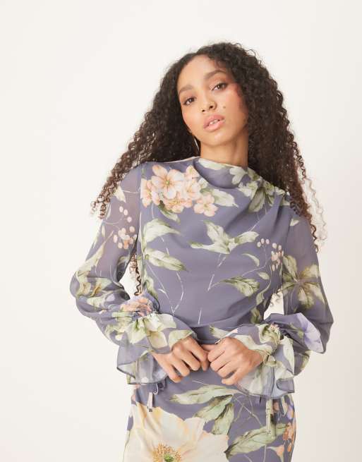 ASOS DESIGN draped maxi dress with sleeve ties in blue | ASOS