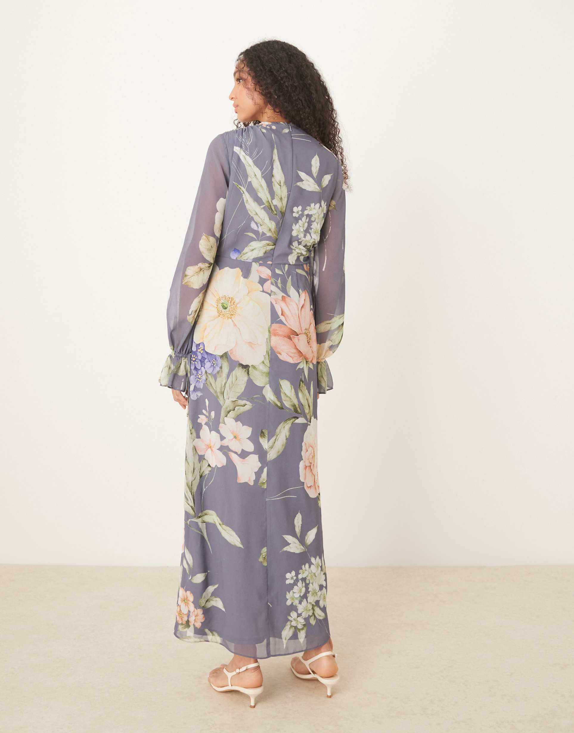asos design draped maxi dress with sleeve ties in blue