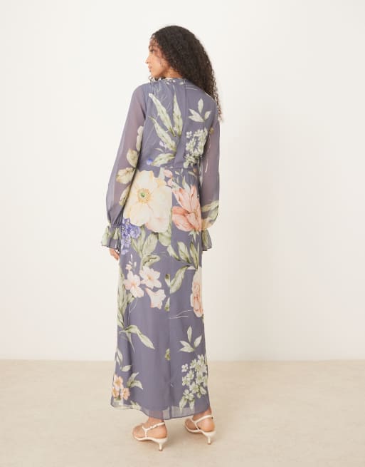 ASOS DESIGN draped maxi dress with sleeve ties in blue | ASOS