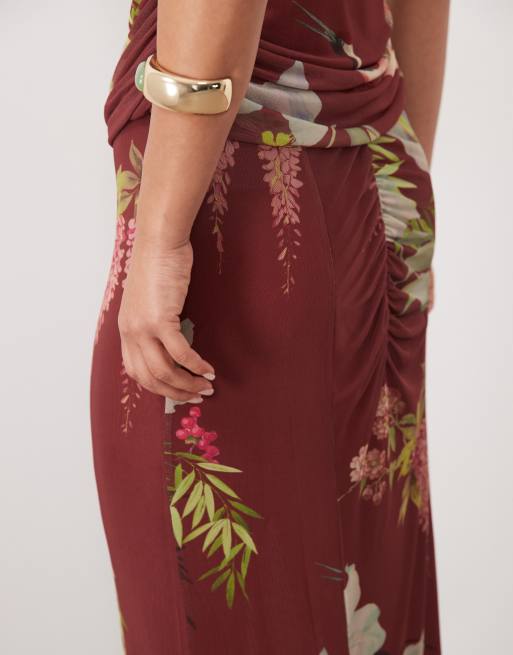 ASOS DESIGN draped maxi skirt in botanical floral, 4 of 5