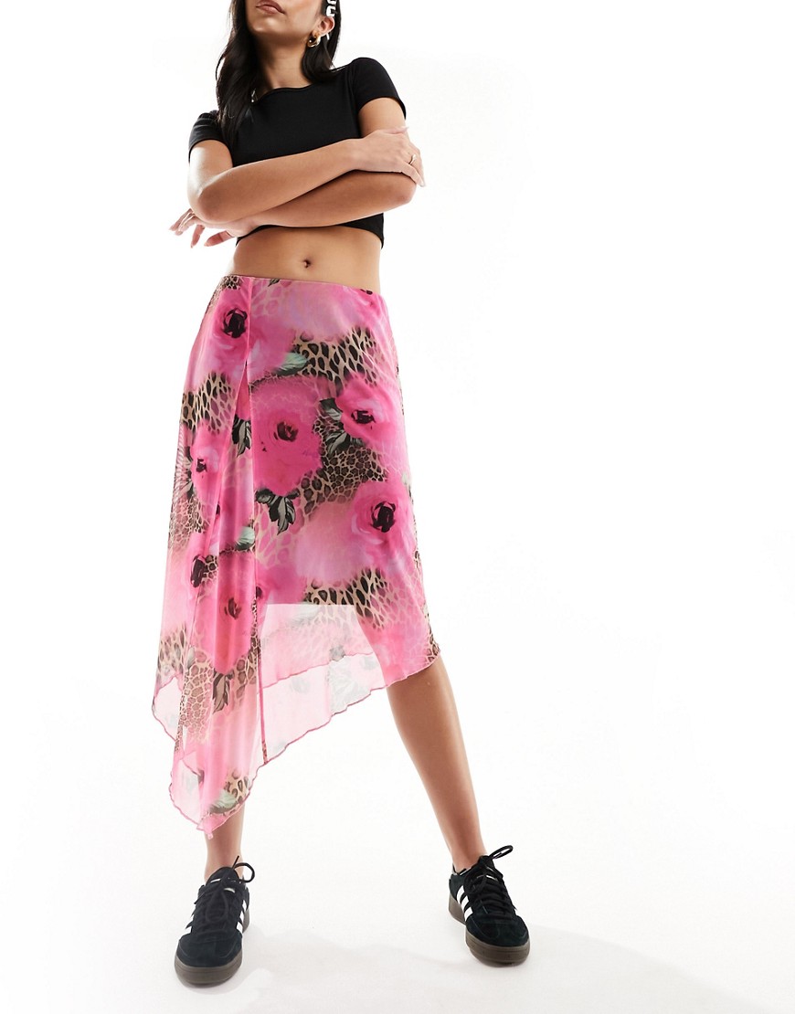 ASOS DESIGN draped maxi skirt in leopard floral print-Multi