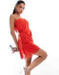 [ASOS DESIGN] ASOS DESIGN draped mesh overlay scuba bandeau mini dress in red 12 Red