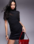 [ASOS DESIGN] ASOS DESIGN draped mesh shoulder pad premium mini dress in black 8 Black