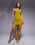 [ASOS DESIGN] ASOS DESIGN draped mini dress with orchid trim in olive-Green 12 Olive