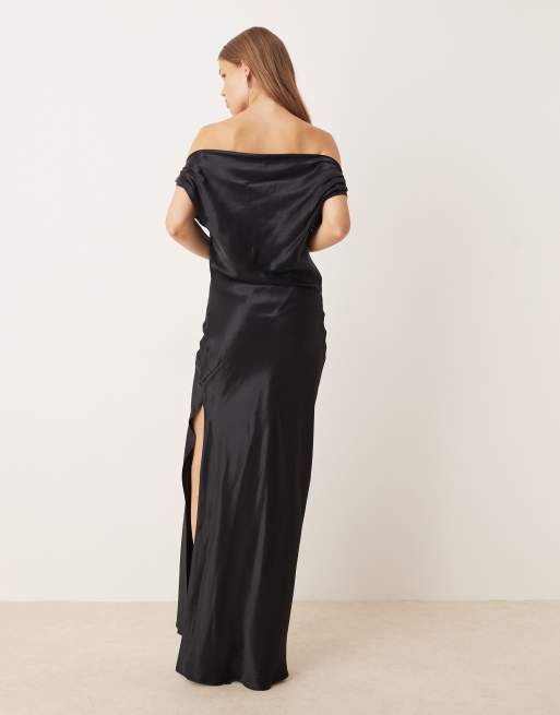 ASOS DESIGN draped off-shoulder maxi dress in black