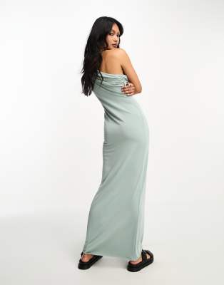 Asos Design One Shoulder With Ruching Maxi Dress In Green