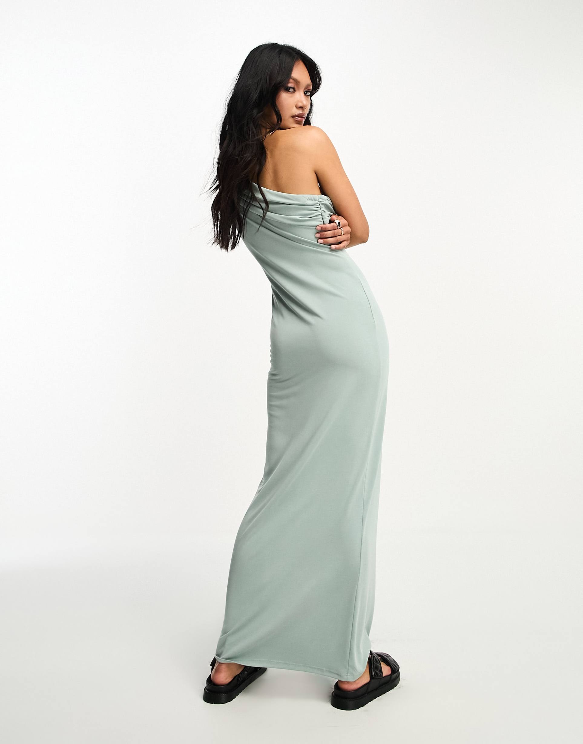 asos design draped one-shoulder maxi dress in sage