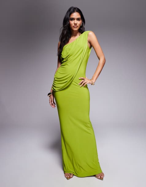 ASOS DESIGN draped one shoulder maxi dress with cowl back and strap detailing - view 1