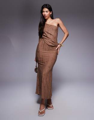 Asos Design Draped One Shoulder Maxi Dress With Ladder Fabric In Brown