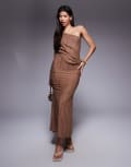 [ASOS DESIGN] ASOS DESIGN draped one-shoulder maxi dress with ladder fabric in chocolate-Brown 10 Chocolate