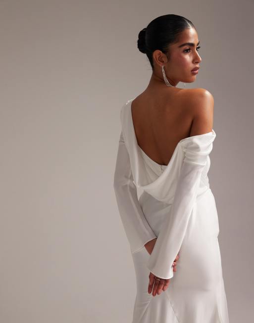 open lace back dress Rent ASOS DESIGN Satin One Shoulder Wrap Maxi Dress With Open Back In Black main image 1