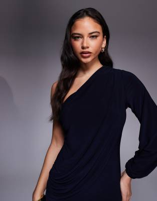 Asos Design Draped One Sleeve Mini Dress In Blue