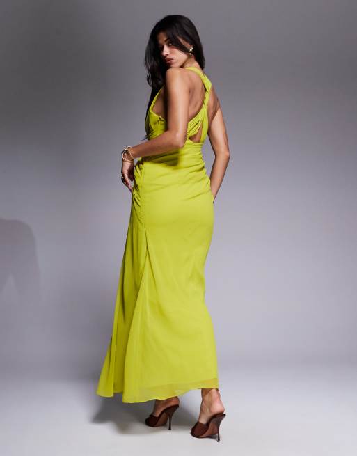 ASOS DESIGN draped plunge maxi dress with wrap detail in lime green