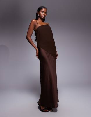 Asos Design Draped Satin Chiffon Cami Maxi Dress In Brown