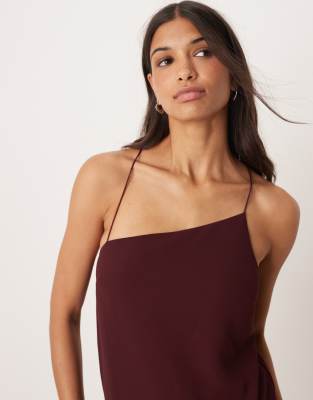 Asos Design Draped Satin Chiffon Cami Maxi Dress In Burgundy