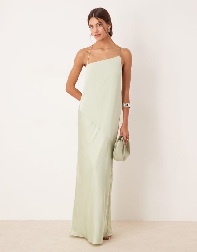ASOS DESIGN draped satin chiffon cami maxi dress in sage green | ASOS
