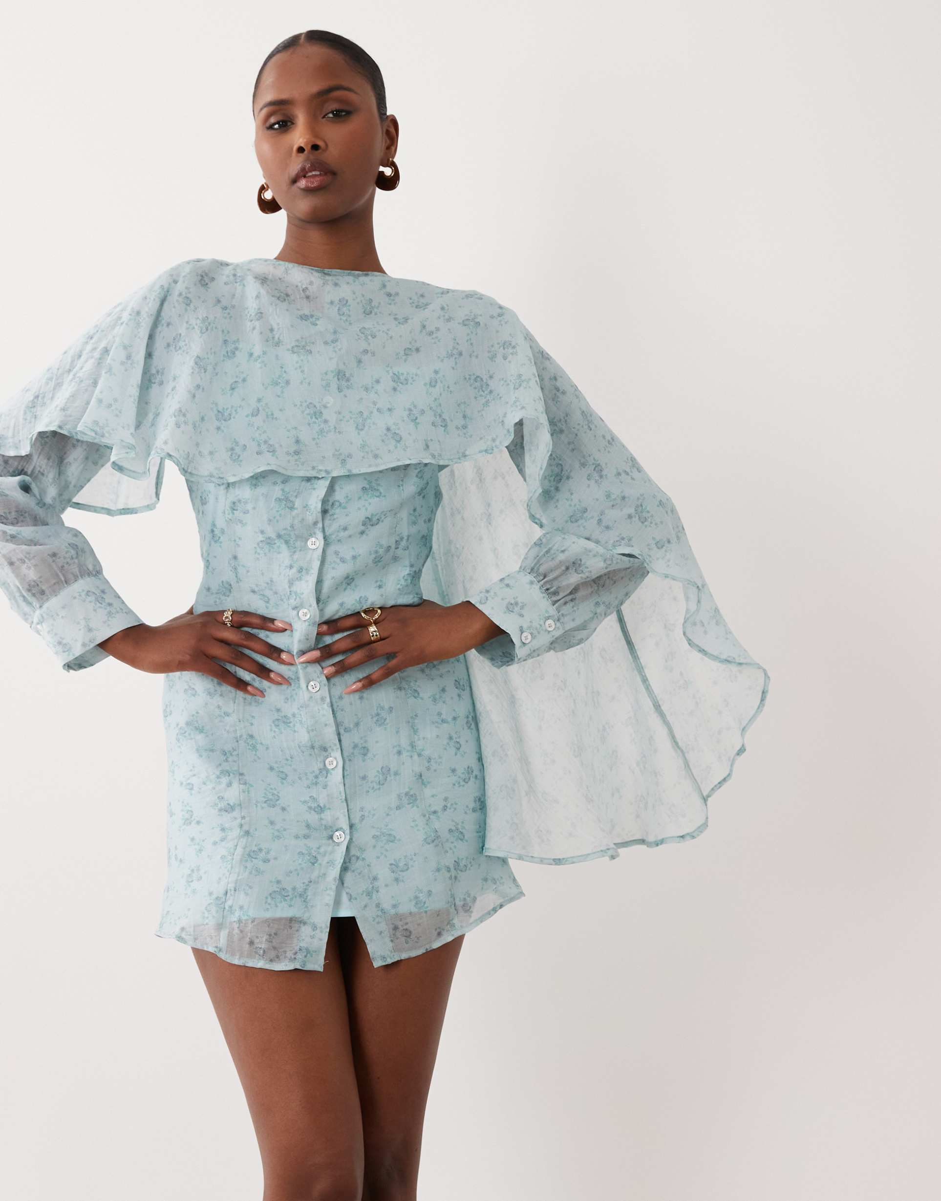 asos design draped scarf shirt dress in blue floral