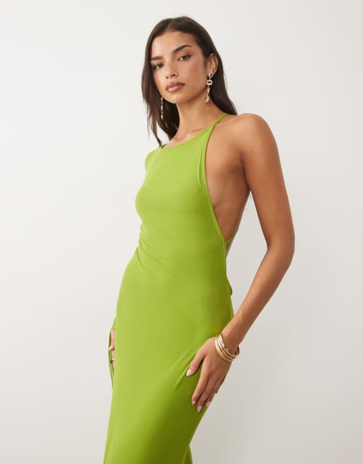 ASOS DESIGN draped scarf sleeve mesh maxi dress in citrus, 2 of 4