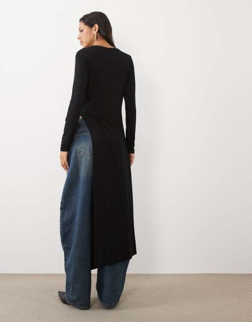 ASOS DESIGN Draped side knotted long sleeve top in black, 3 of 4