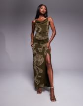 ASOS DESIGN twist bust detail halter maxi dress with tie back neck in pistachio