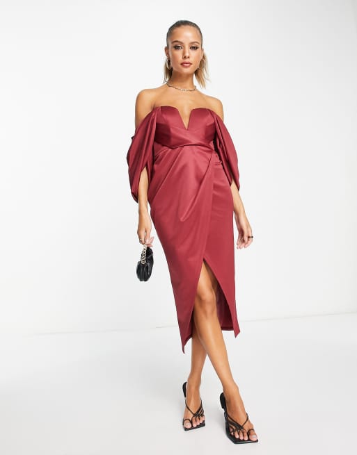 Asos red bardot store dress