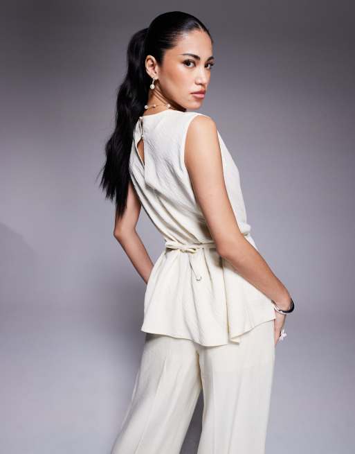 ASOS DESIGN draped sleeveless cowl neck tailored top and pants set