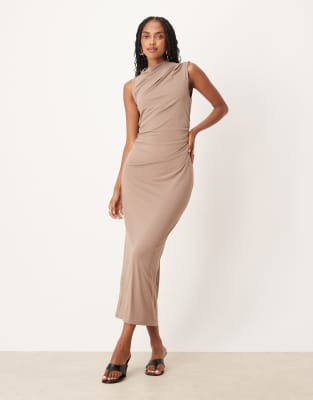 Asos Design Draped Sleeveless Maxi Dress In Brown