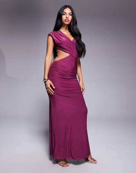 ASOS DESIGN draped slinky midi dress with cut out detail - view 1