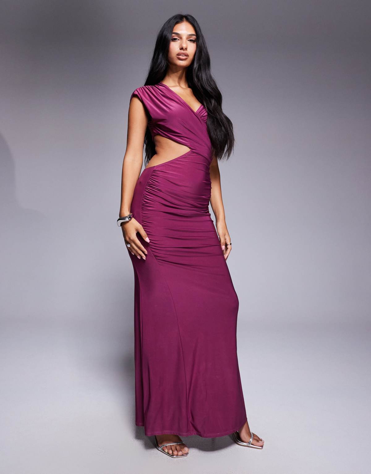 ASOS DESIGN draped slinky midi dress with cut out detail