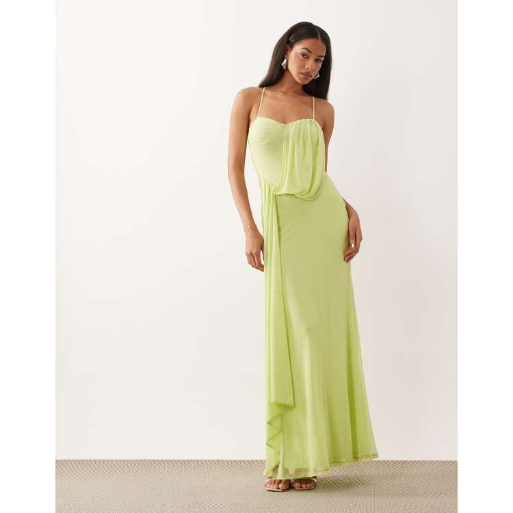 ASOS DESIGN draped sweetheart mesh maxi dress in soft lime | ASOS