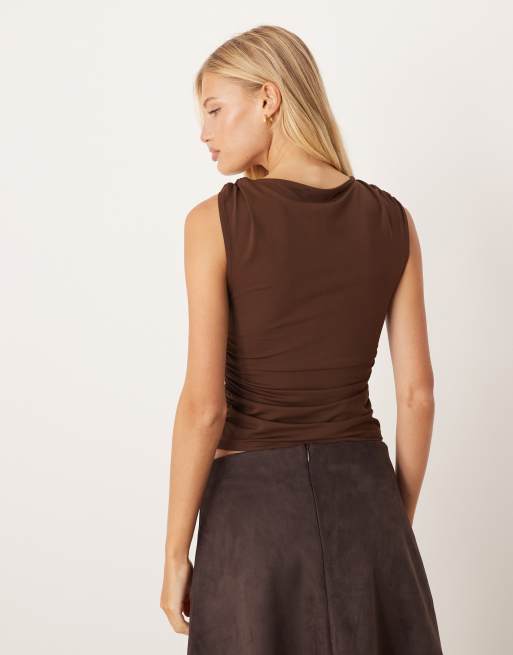ASOS DESIGN draped tank with gold metal hardware trim detail in brown, 4 of 4
