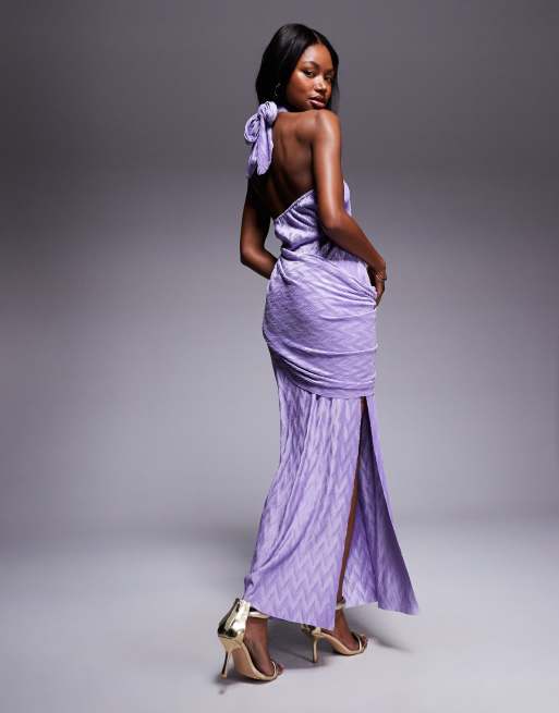 ASOS DESIGN draped textured halter neck maxi dress in lilac