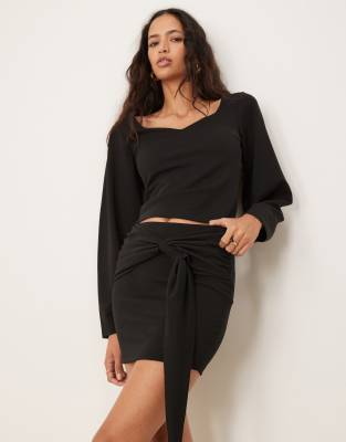 Asos Design Draped Tie Waist Detail Mini Skirt In Black - Part Of A Set