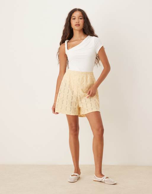 ASOS DESIGN draped twist shoulder cut out short sleeve bodysuit in cream