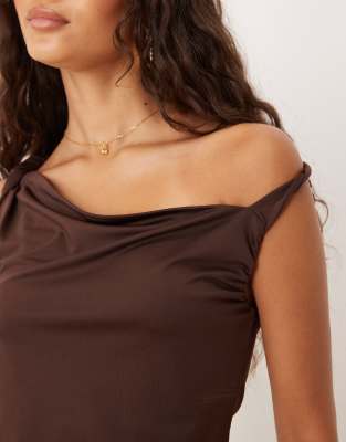 Asos Design Draped Twist Strap Tank Top In Brown