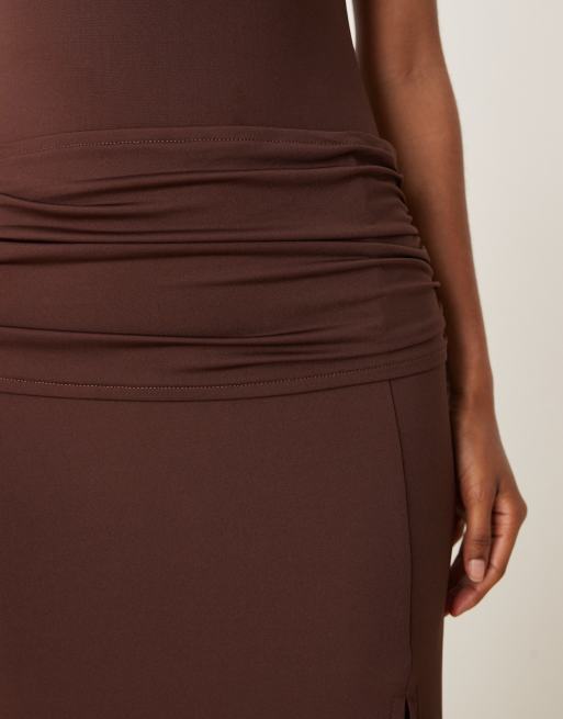 ASOS DESIGN draped waist maxi skirt in brown - part of a set, 4 of 5