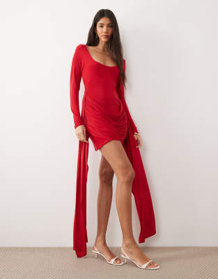 Asos Design Draped Waist Scoop Neck Mini Dress In Red