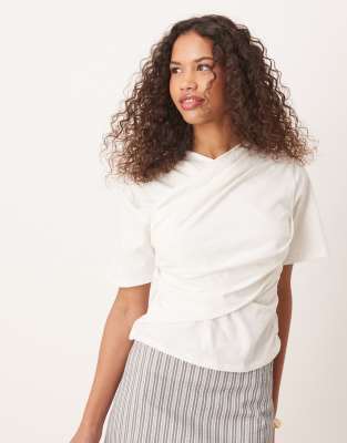 Asos Design Draped Wrap Front T-shirt In White