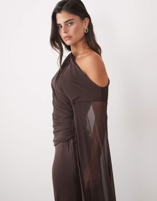 ASOS DESIGN draperad maxiklänning i choklad, 2 av 4