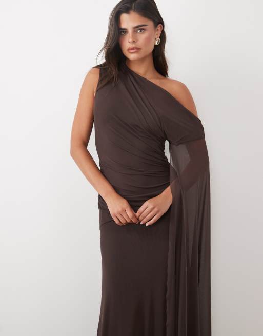 ASOS DESIGN draperad maxiklänning i choklad, 3 av 4